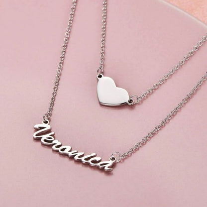 Personalised Double-Layer Name Necklace with Heart