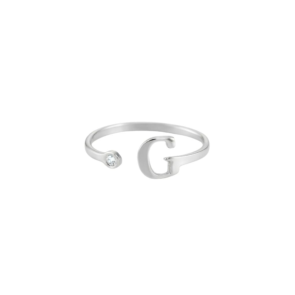 Engraved Birthstone Initial Letter Ring