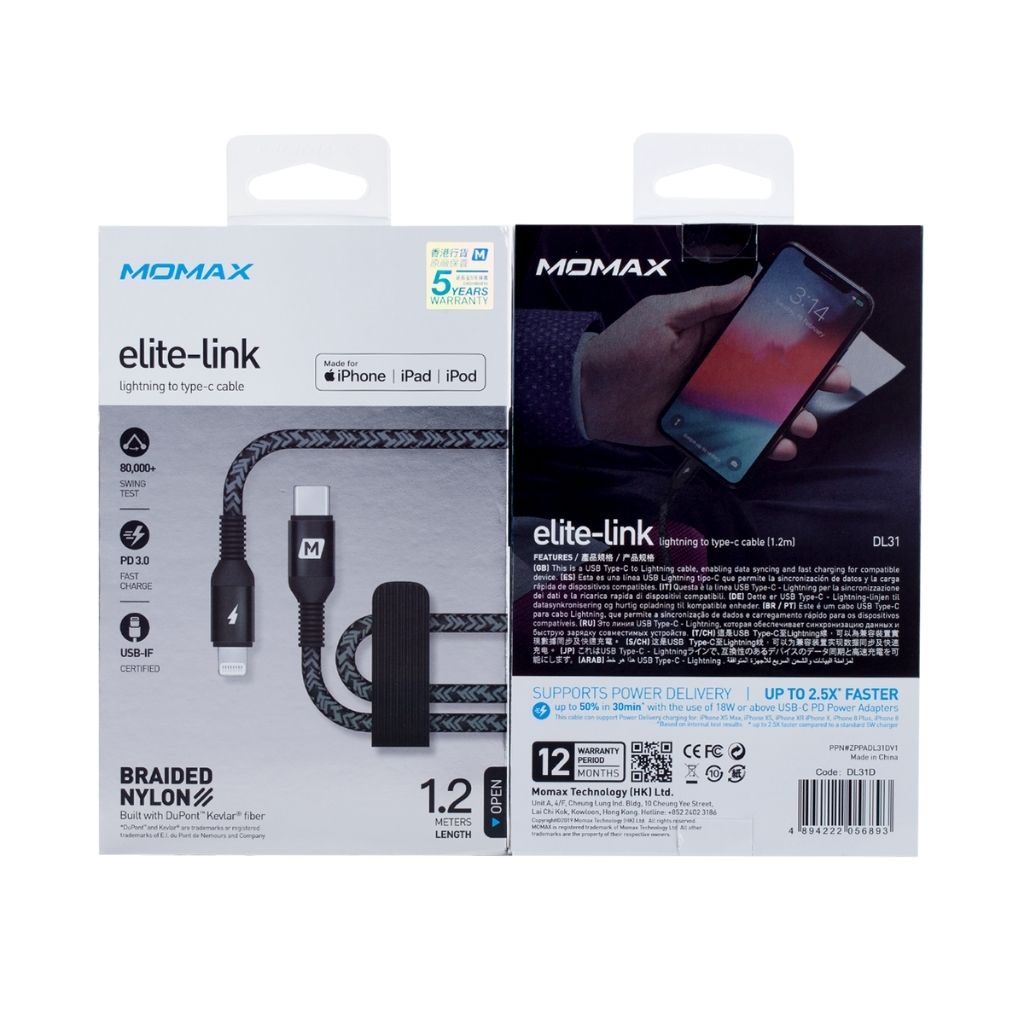 Momax Elite USB-C To Lightning 1.2M Cable
