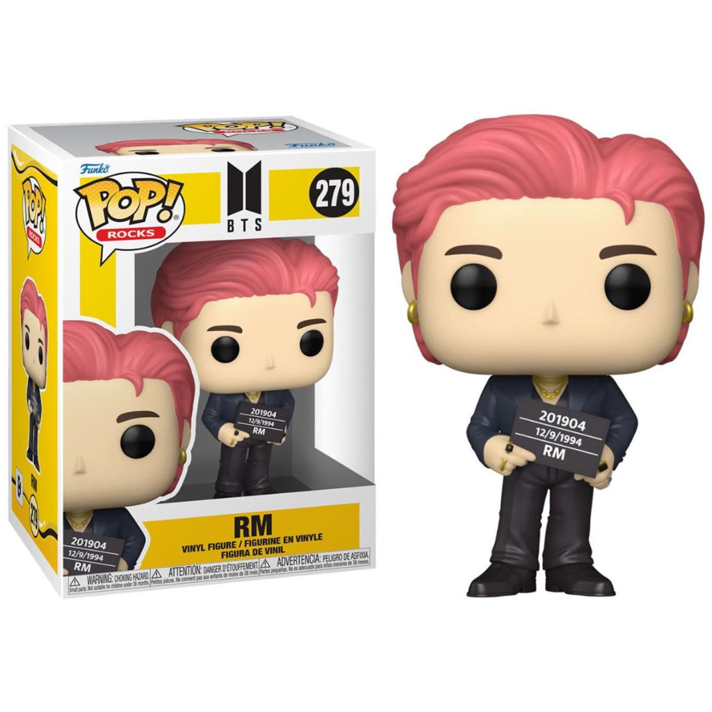 Funko Pop! vinyl figure with pink hair holding a sign on a white background