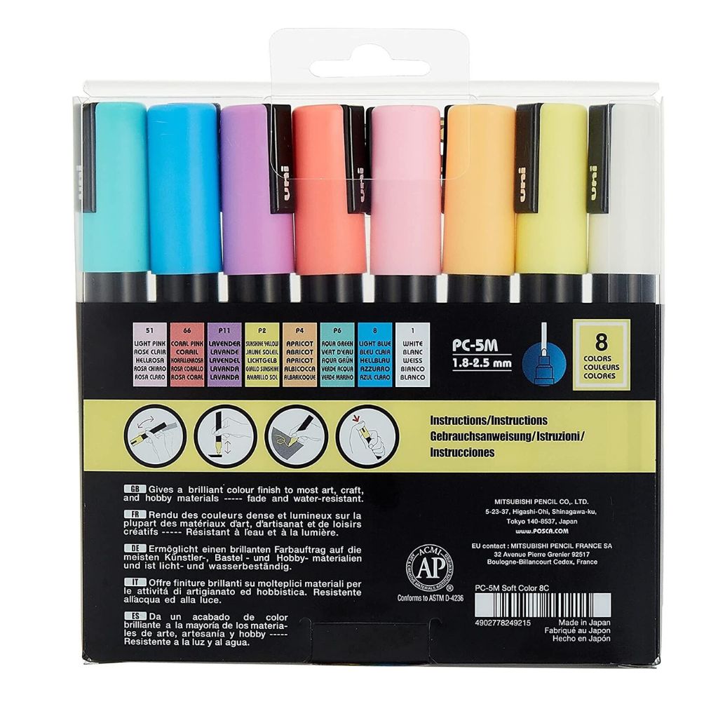 Set of colorful markers in packaging with brand logo