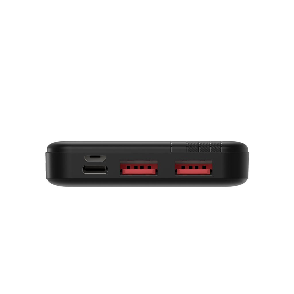 Black electronic device with ports on a white background