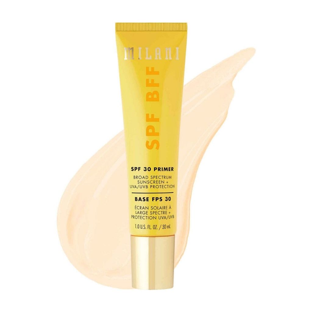 Milani SPF BFF SPF 30 primer tube on a white background