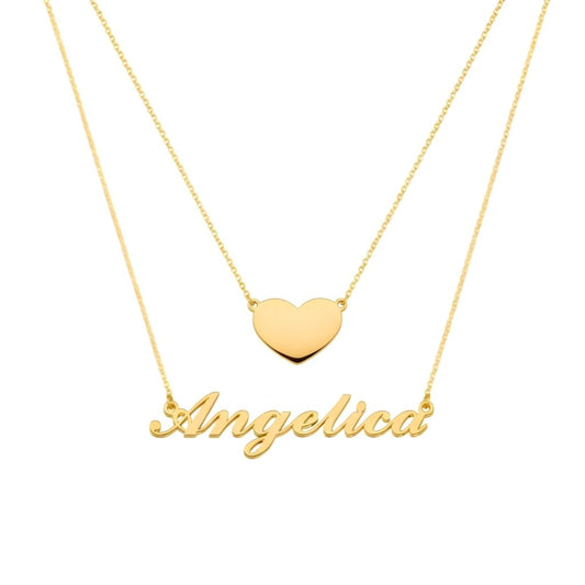 Personalised Double-Layer Name Necklace with Heart