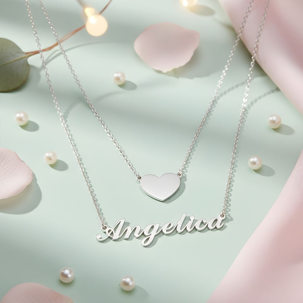 Personalised Double-Layer Name Necklace with Heart