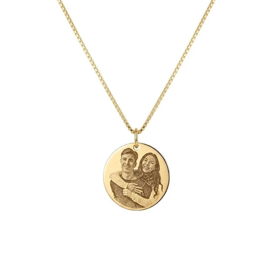Engraved Photo Single Round Disc Necklace
