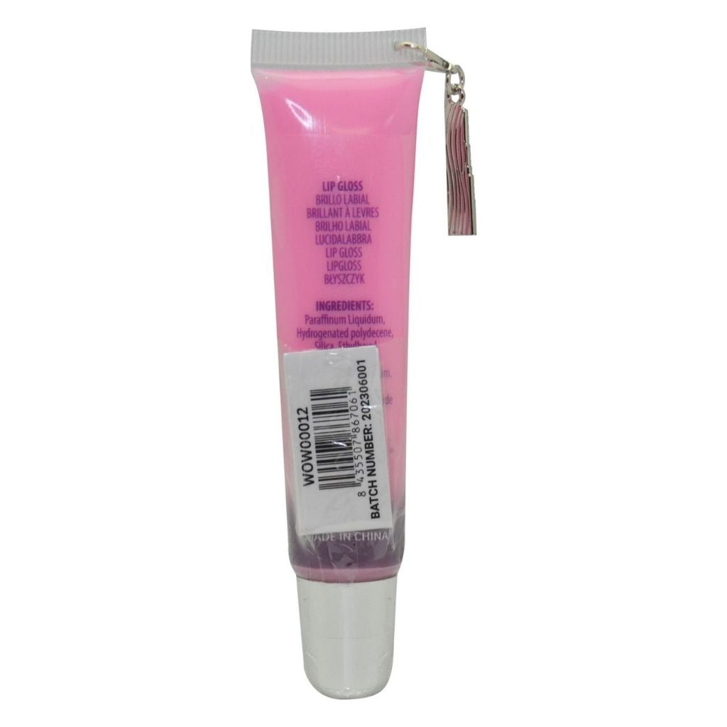 Pink lip balm tube with white cap on a white background