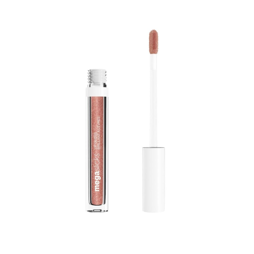 Lip gloss with applicator on a white background