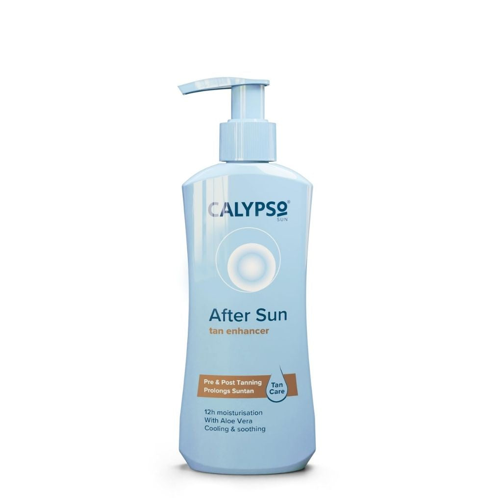 Calypso After Sun tan enhancer bottle on a white background