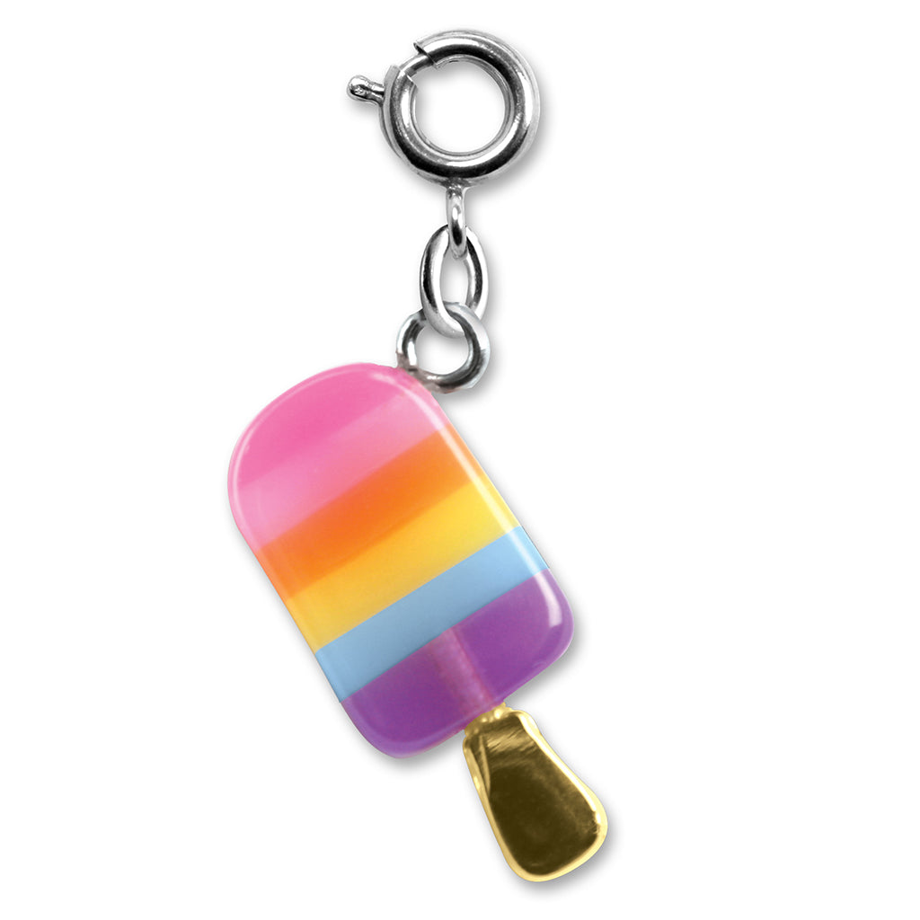 Colorful ice cream popsicle charm with a gold base on a white background