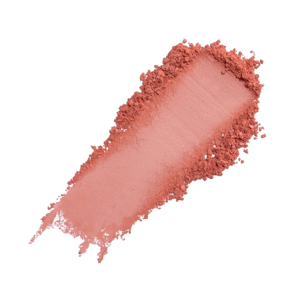 Pink blush powder swatch on a white background