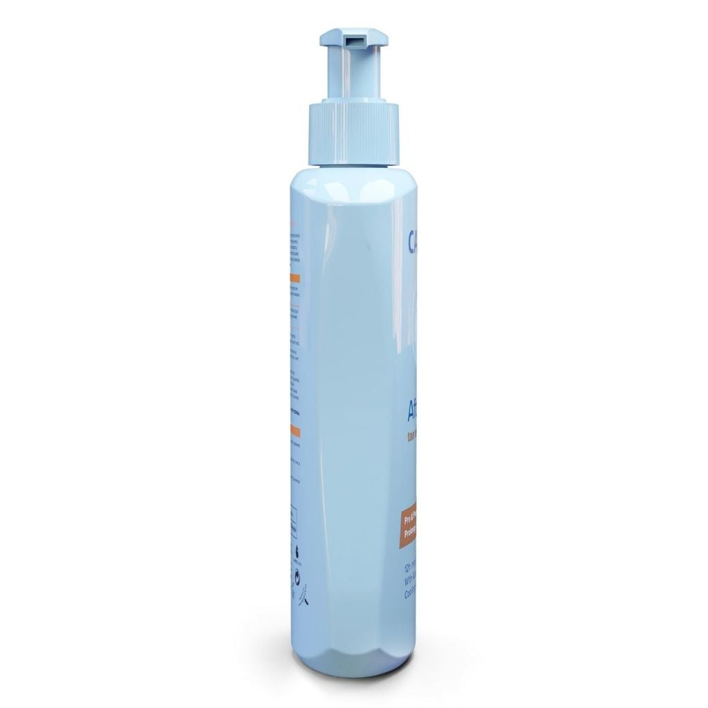 Blue bottle with pump on a white background