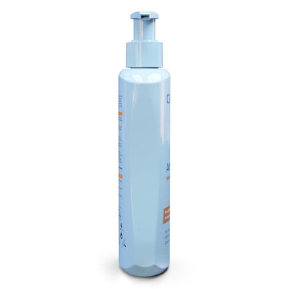 Blue bottle with pump on a white background
