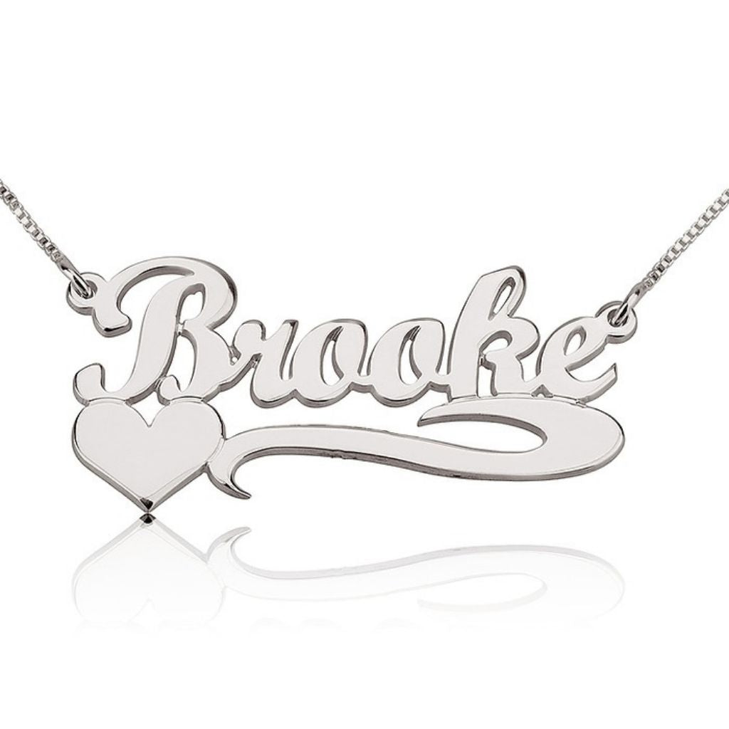 Silver 'Brooke' necklace with a heart on a white background