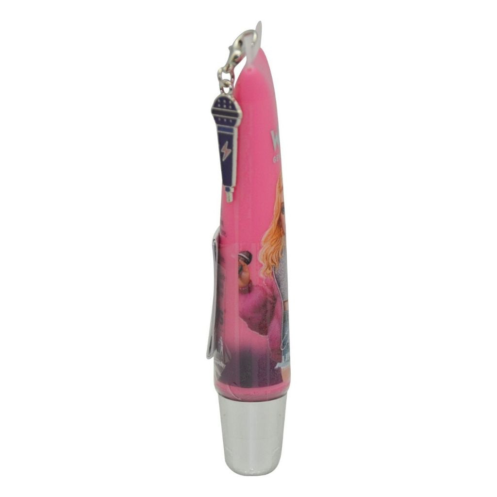 Pink pen with character design on a white background