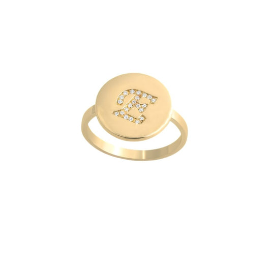 Engraved Initial Round Zirconia Letter Ring