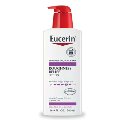 Eucerin Roughness Relief lotion bottle on a white background