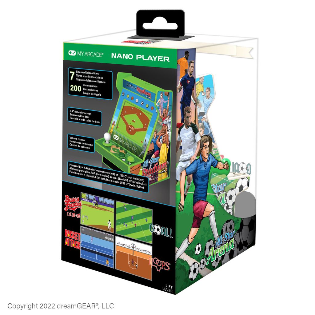 Box for a Nano Player with soccer-themed graphics and text.