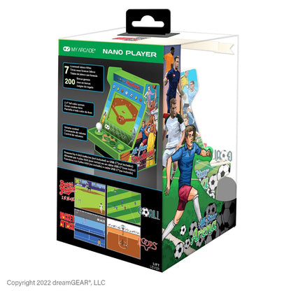 Box for a Nano Player with soccer-themed graphics and text.