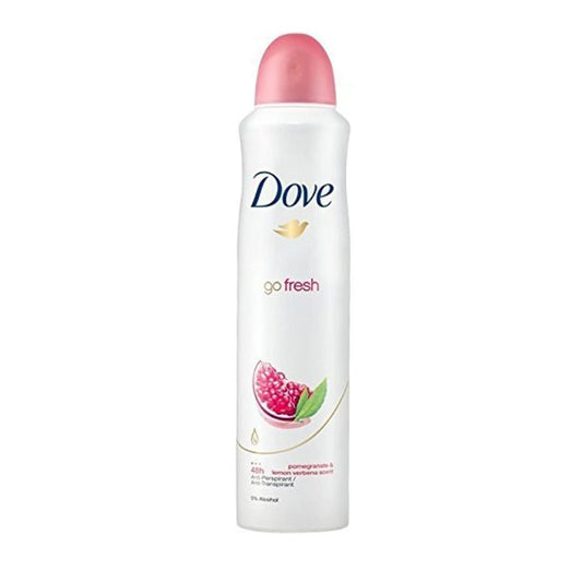 Dove go fresh deodorant spray bottle on a white background