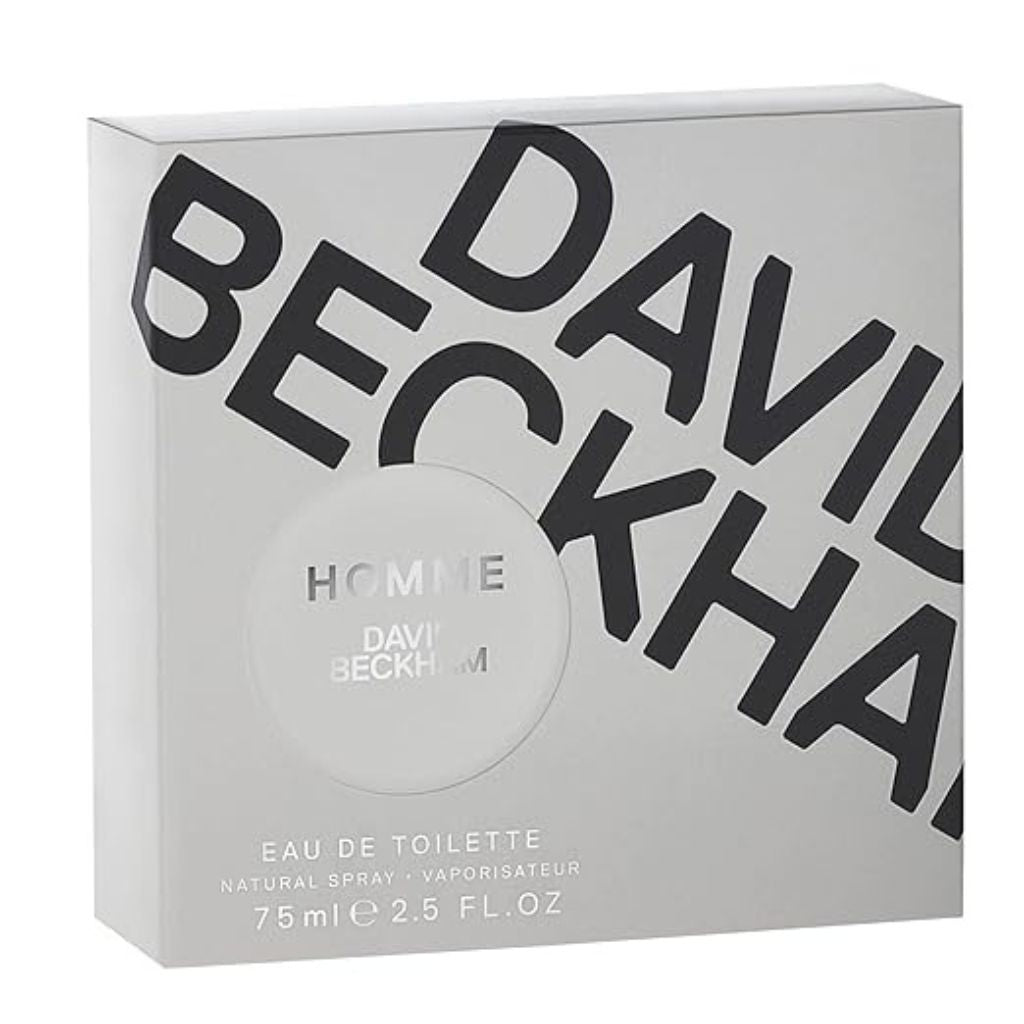David Beckham Homme perfume packaging on a white background