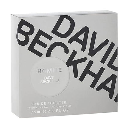 David Beckham Homme perfume packaging on a white background