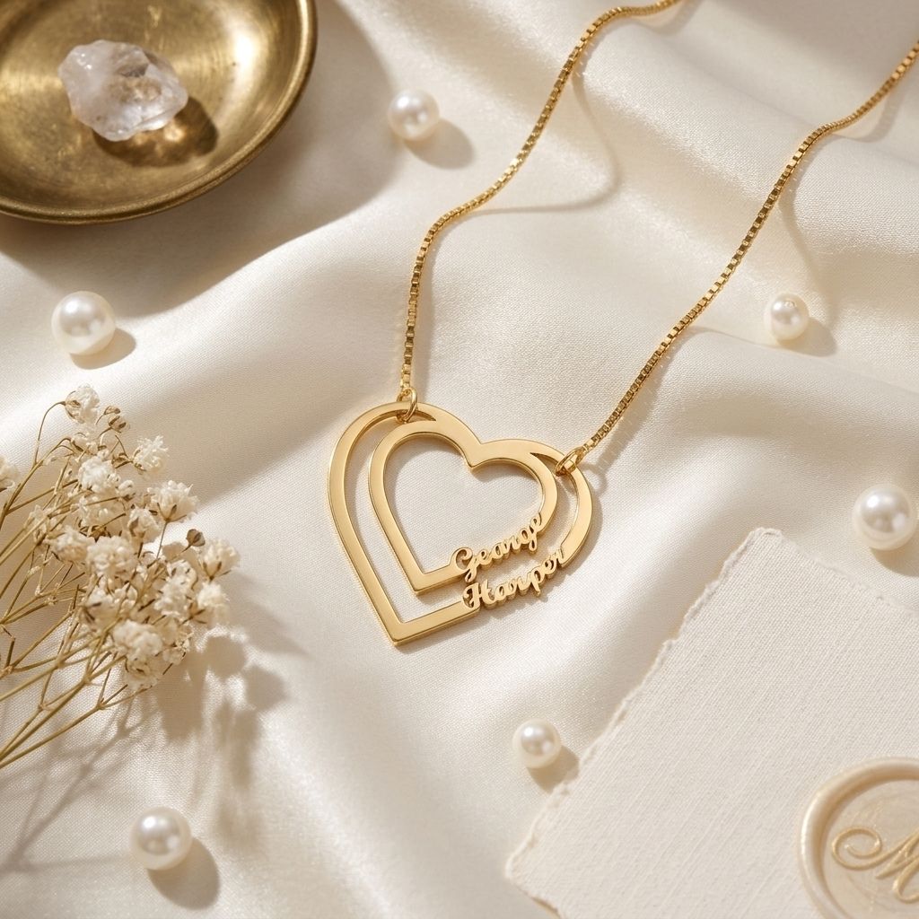 Personalised Name Double Heart Pendant Necklace