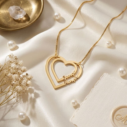Personalised Name Double Heart Pendant Necklace