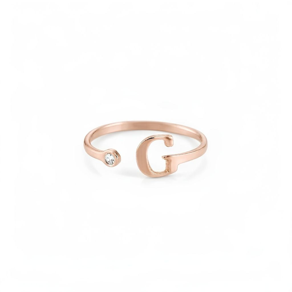 Engraved Birthstone Initial Letter Ring