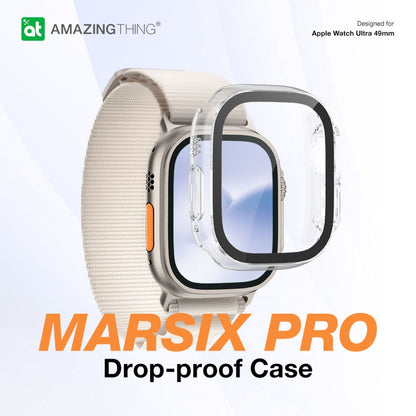 Apple Watch Ultra with MARSIX PRO drop-proof case on a light gray background