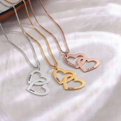 Interlocked Heart Engraved Name Necklace