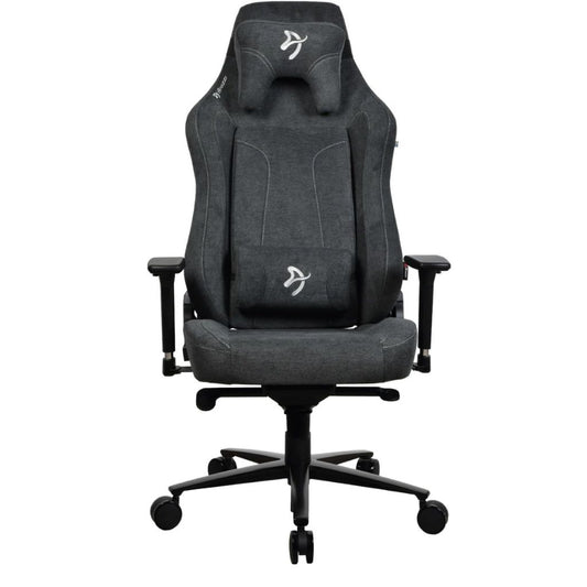 Gray gaming chair with black accents on a white background