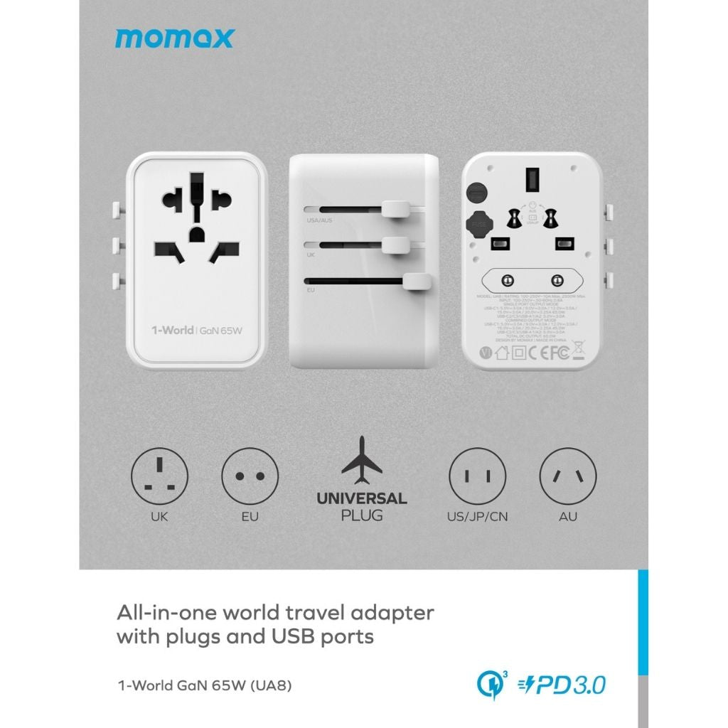 Momax 1World 65W GaN AC Travel Charger