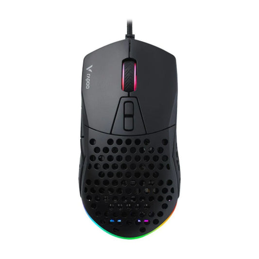 Black gaming mouse with RGB lighting on a white background