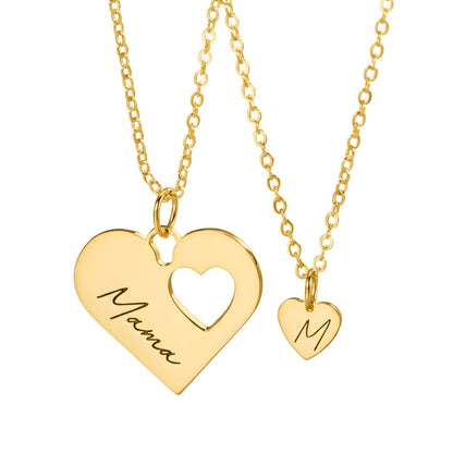 Engraved Name and Initial Heart Necklace Duo Set