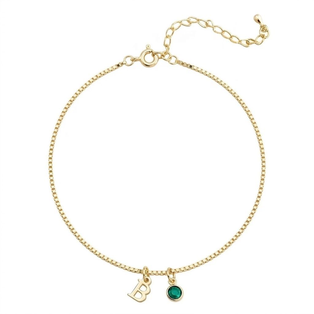 Initial Anklet with Birthstone