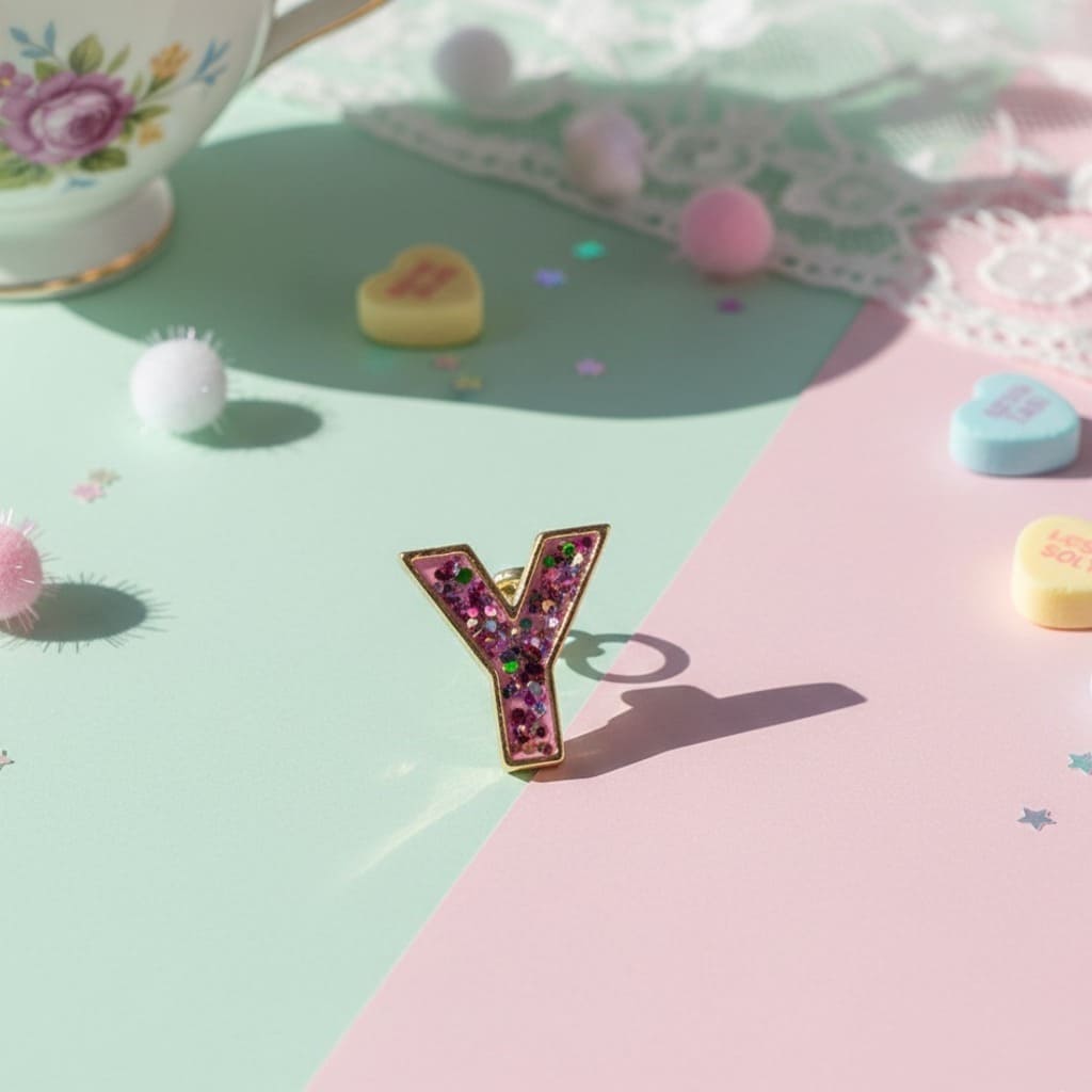 Decorative letter 'Y' with colorful embellishments on a pastel background