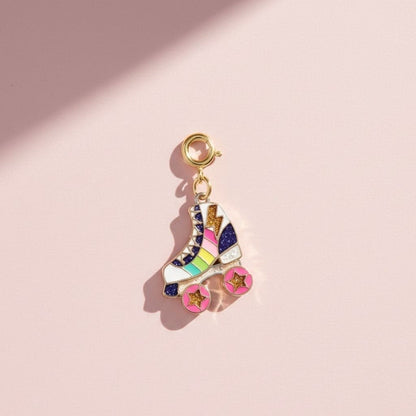 Colorful shoe charm on a pink background