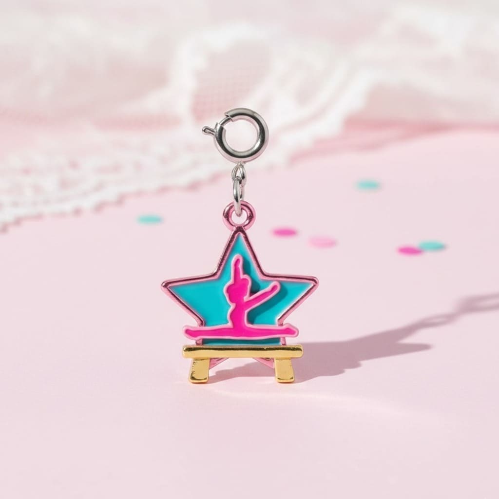 Star-shaped charm with a dancer design on a pink background
