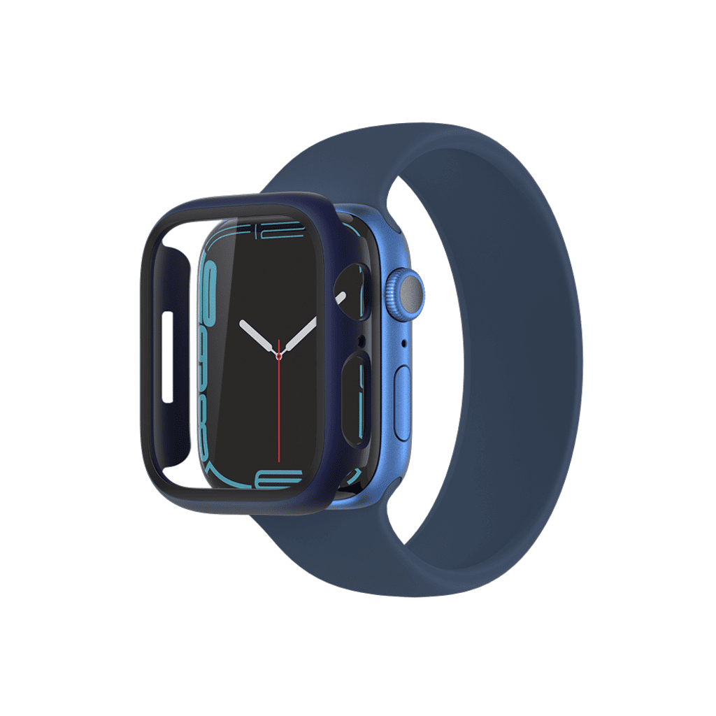 Smartwatch with blue case and band on a white background