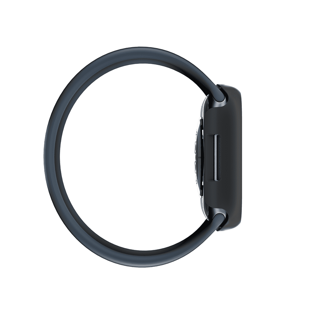 Black smartwatch with a gray band on a white background