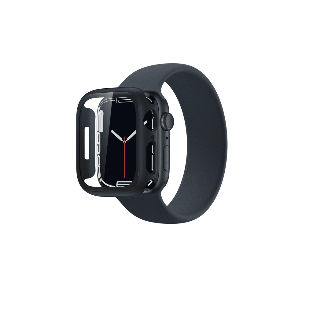 Smartwatch with black band on a white background