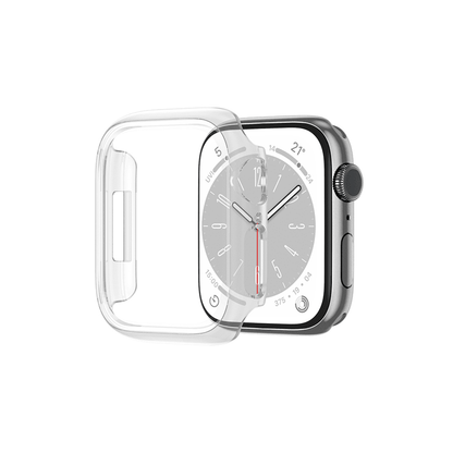 Smartwatch with a clear protective case on a white background