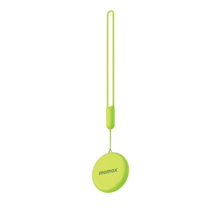 Green portable charger with a strap on a green background