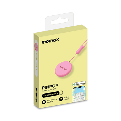 Momox Pinpop product packaging with pink device on a white background