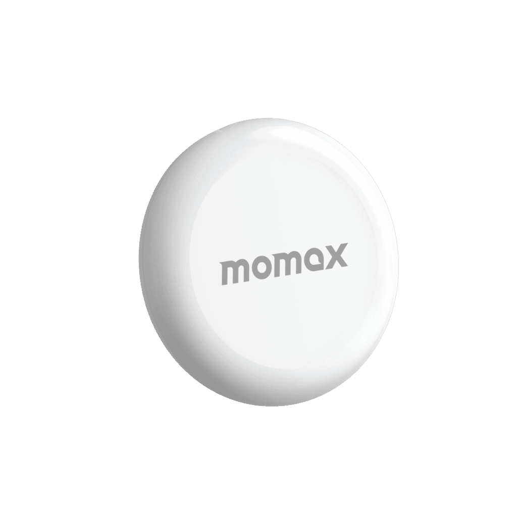 White spherical device with 'momax' branding on a green background