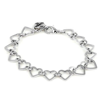 Silver heart-shaped bracelet on a white background