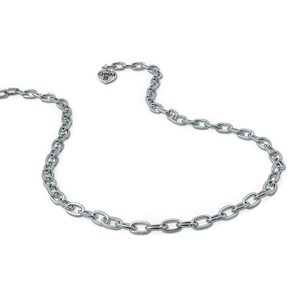 Silver chain necklace on a white background