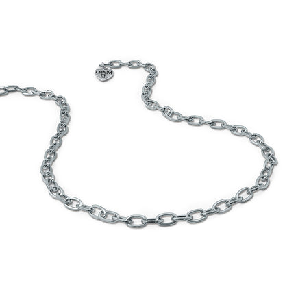 Silver chain necklace on a white background