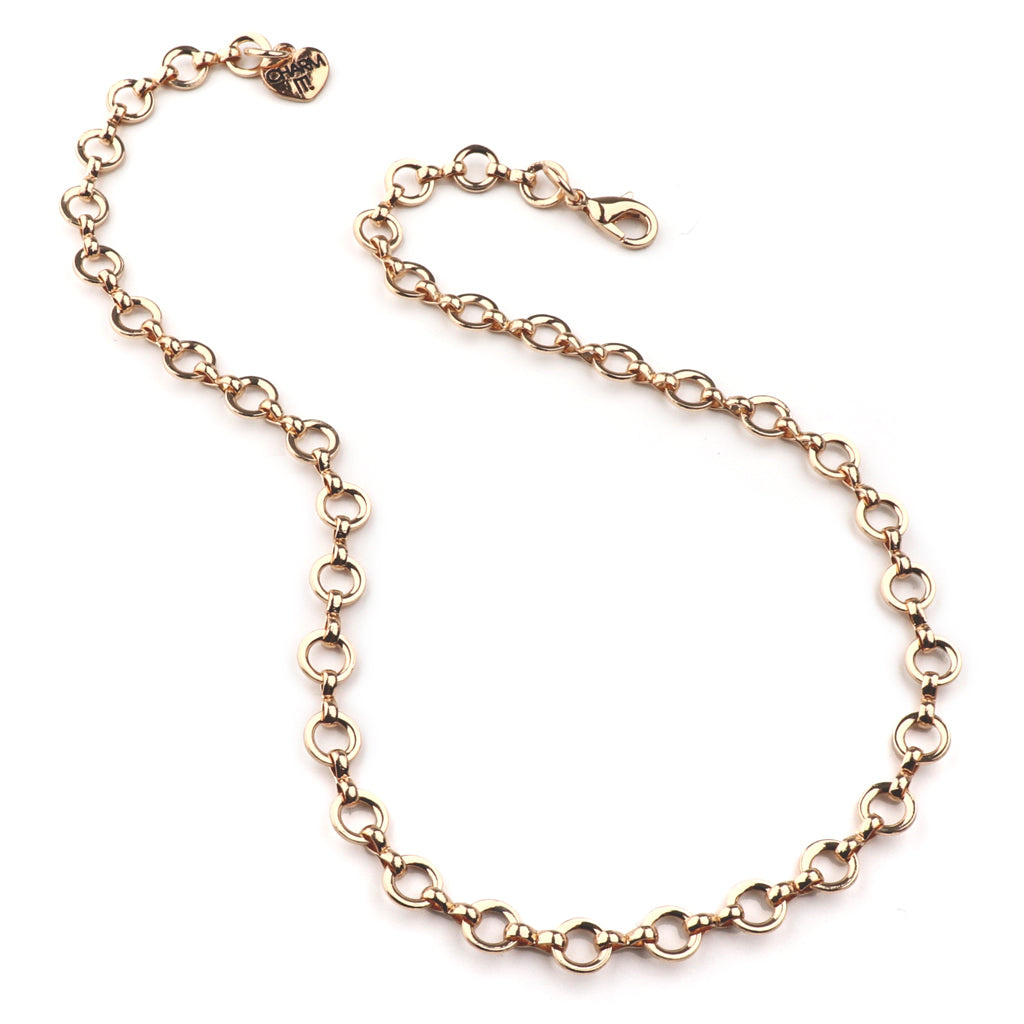 Gold chain necklace on a white background